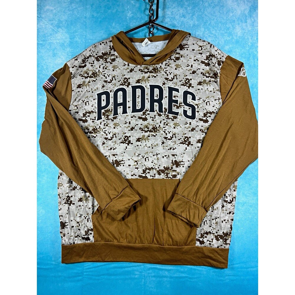 San Diego Padres Mens XL Camo Pullover Hoodie Brown Beige Graphic Pockets